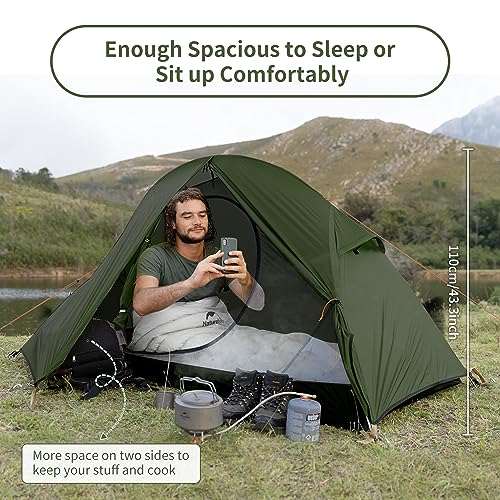 Naturehike Bikepacking 1 Person Tent, Waterproof Easy Set up Free Standing Single Person Tent, Lightweight Backpacking Ten...
