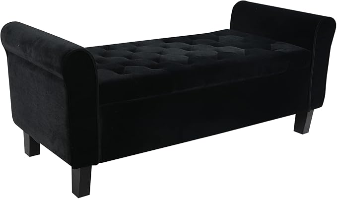 Babion Storage Bench for Bedroom End of Bed, Button Tufted Storage Ottoman Bench 51 Inch, End of Bed Storage Bench with Upholstered, Rolled Arm Window Bench Seat with Solid Wood Legs, Black