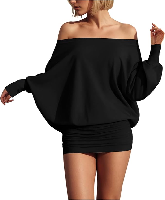 Women's Long Sleeve Off Shoulder Bodycon Dress Y2k Mini Dress Streetwear Music Festival Outfits 2025