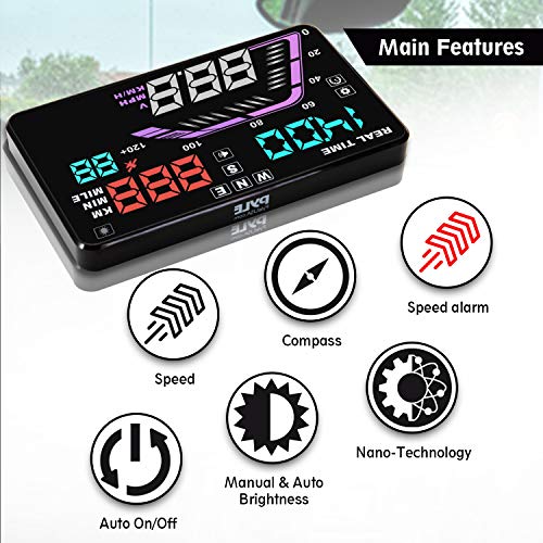 Heads Up Display HUD Screen - Universal 5.5’’ Car Head-Up Windshield Display w/Multi-Color Screen Projector Vehicle Speed,...