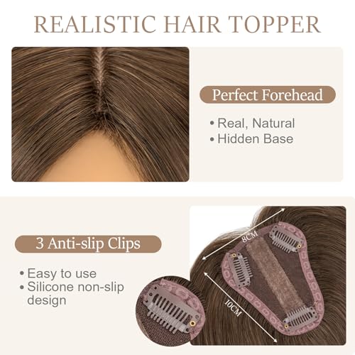 Rich Choices Hair Toppers for Women Real Human Hair 150% Density Clip in Silk Base No Bangs 100% Human Remy Toppper Realistic Scalp Pieces for Women with Thinning Crown 8 Inch #2R Chocolate Brown
