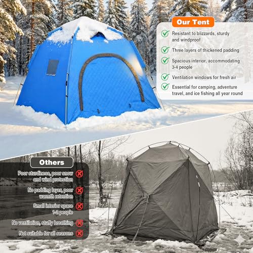 QEG Pop-up Camping Tent, Winter Insulated Tent, Windproof and Snowproof, 4 Season Tents for Camping, Ice Fishing, Parties,...