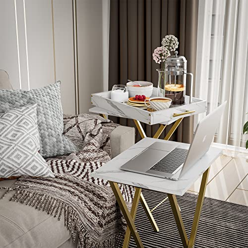 HMFOR Folding TV Tray Tables, Set of 2 Side Table for Small Place, Snack Eating Tables at Couch, Folding Tables with Remov...