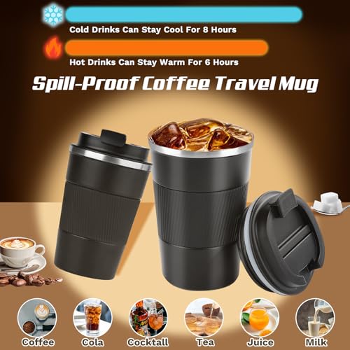 SPLMIFA Vacuum-Insulated Stainless Steel Travel Coffee Mug, Leak-Proof Reusable Coffee Cup with Lid - Keep Hot & Cold Drin...