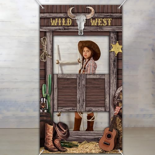 Blosssound Wild West Party Decorations Western Cowboy Photo Booth Prop West Themed Door Banner Rodeo Cowboy Backdrop Backg...