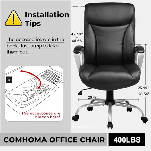 COMHOMA Ergonomic Office Chair Home Office Desk Chairs Comfy Back Support PU Leather Executive Office Chair with Wheels He...