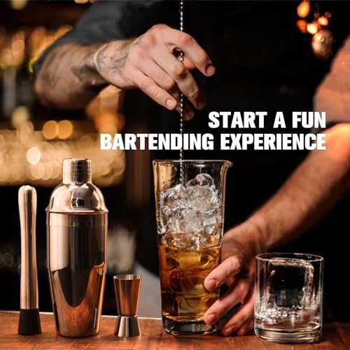 KINGROW Cocktail Shaker Set 29-Piece Bartender Kit with Rotating Stand | Bar Set Drink Mixer Set with All Essential Access...