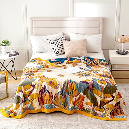 MSGKV Boho Throw Blanket 60''x80'',100% Cotton Blankets for Couch Bed,Cotton Quilt Travel Muslin Blankets Farmhouse Home D...