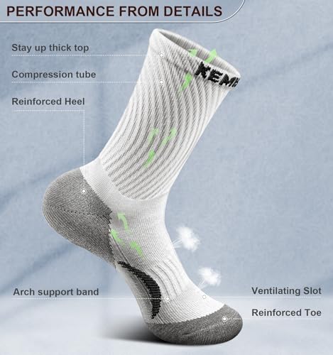 Men Socks, Athletic Crew Socks Compression for Men Sports Running Cushioned Footbed Arch Support