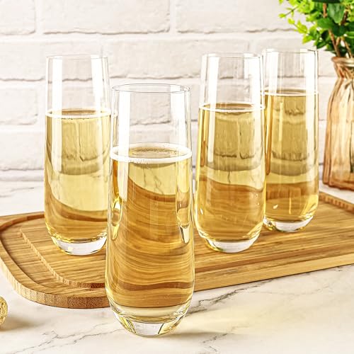 Stemless Champagne Flutes Set of 12, 10 oz Modern Clear Glasses for Champagne, Mimosas, Prosecco and Cocktails, Durable an...