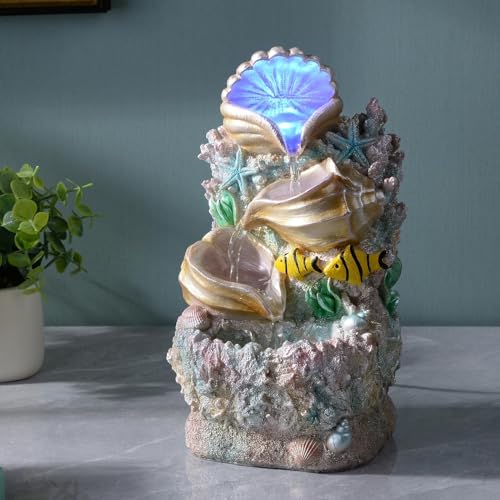 GOSSI Themed Coral Shell Fountain Tabletop Home Décor Indoor Desktop Fountains Perfect for Zen Waterfall Meditation Waterf...