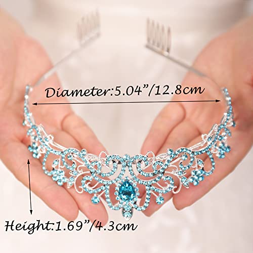 JWICOS Silver Tiara and Crown for Women - Elegant Light Blue Crystal Tiara Headband for Wedding, Prom, Birthday Party