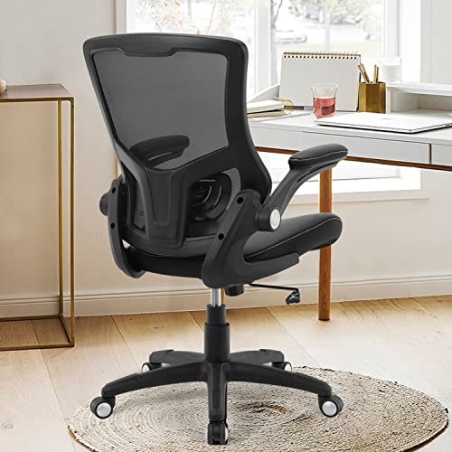 Office Chair Ergonomic Desk Chair, Computer PU Leather Home Office Chair, Swivel Mesh Back Adjustable Lumbar Support Flip-...