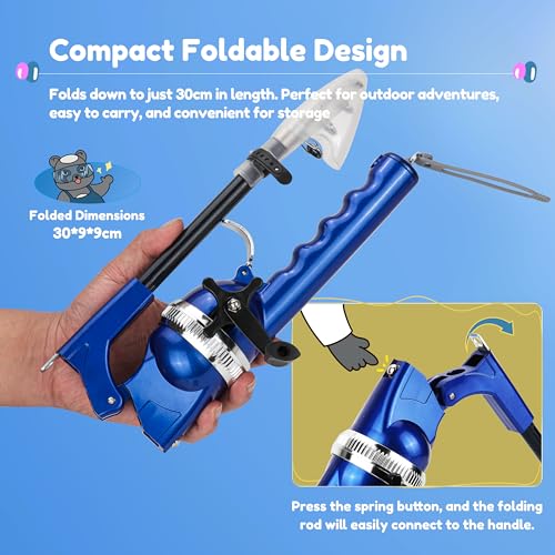 RUNCL Kids Fishing Pole - Portable Folding Fishing Rod and Reel Combo Kit with Spincast Fishing Reel, Kids Sunglasses, Tac...