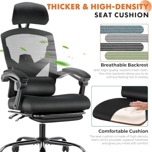 Sweetcrispy Office Computer Desk Chair, Ergonomic High-Back Mesh Rolling Work Swivel Chairs with Wheels, Comfortable Lumba...