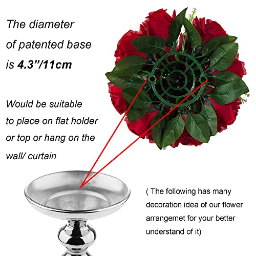 BLOSMON Flower Centerpieces for Tables Wedding: 10 Pcs Crimson Red Artificial Rose Flowers Balls Decoration - 9.5 Inch Fak...