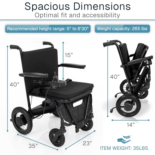 Vive Lightweight Electric Wheelchair for Adults - Foldable Power Wheel Chair - Collapsible, Folding, Ultralight, Motorize...