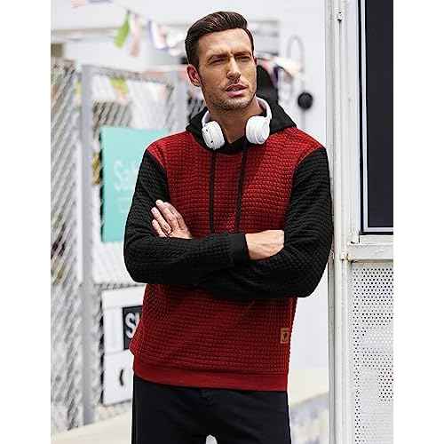 COOFANDY Mens Hooded Sweatshirt Casual Long Sleeve Drawstring Waffle Knit Pullover Hoodies