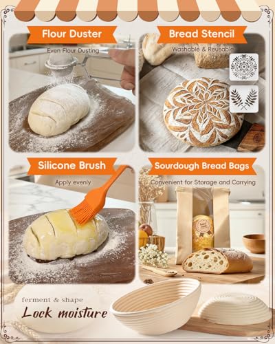 RYMTOX Complete Sourdough Starter Kit | Easy to Clean & Use for Beginners & Bakers | Natural Rattan Proofing Basket with F...