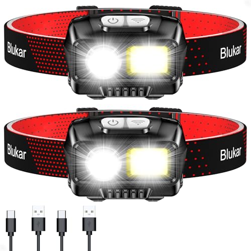 Blukar LED Headlamp Rechargeable,2000L High Lumen Super Bright Dimmable Headlight Flashlight with Motion Sensor- 8 Modes,S...