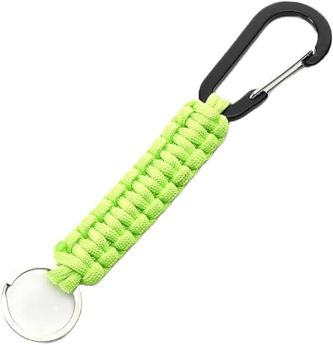 Tactical Paracord Keychain with Carabiner Clip –Fluorescent Green Heavy Duty Braided Rope Lanyard Key Holder – Outdoor Cam...
