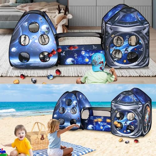 3 Pcs Galaxy Kid Play Tent Pop up Tent Play Tunnel Indoor and Outdoor Playhouse for Kid Beanbag Toss Game for Team Competi...