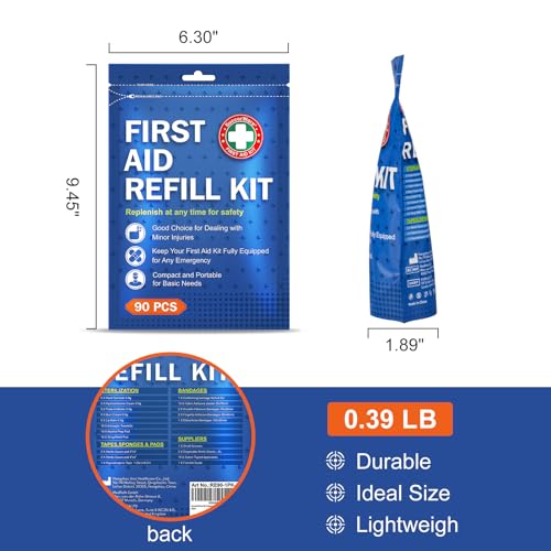 SuccorWare 90 Pieces First Aid Refill Kit - Wound Care Kit Includes Bandages for Home, Travel, Hiking - Portable Replaceme...
