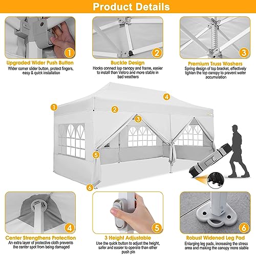 HOTEEL 10x20 Heavy Duty Pop Up Canopy Tent with Sidewalls, Commercial Outdoor Canopy Tents for Parties Event Wedding with ...