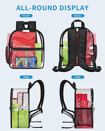 Paxiland Clear Backpack Stadium Approved 12×12×6 with Reinforced and Wider Shoulder Straps, Small Clear Bag for Schools, C...