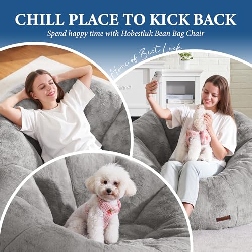 Hobestluk Bean Bag Chairs Large Bean Bag Couch for Adults Stuffed Sofa Chair Comfy Giant Bean Bag Chair with Spacious Desi...