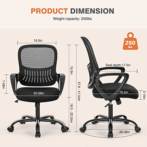 Sweetcrispy Home Office Managerial Executive Chair with Ergonomic Design, Mid-Back Mesh Swivel, Comfortable Lumbar Suppor...