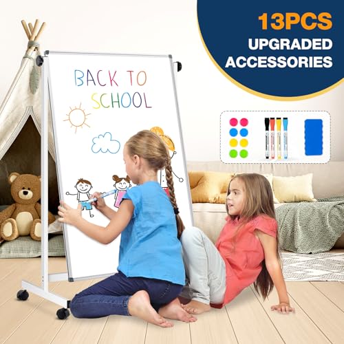[15 Sq/ft] Large Double-Sided Rolling Whiteboard, 28"x40" Reversible Dry Erase Board with Stand, Magnetic White Board on W...
