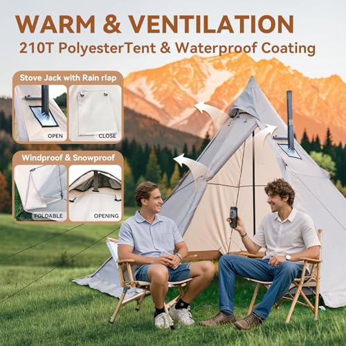 Zoring 4 Season 3-4 Person Hot Tent with Inner Tent for Camping, 8.2ft Standing Room, Snow Skirt, Cold Weather Shelter