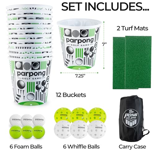 VULCANO SPORTS Par Pong Backyard Golf Chipping Game – Outdoor Golf Game with 12 Buckets, 2 Hitting Mats & Golf Balls – for...
