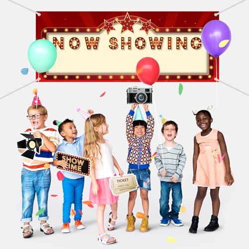 Tallew 12 Pieces Movie Night Party Decorations Now Showing Banner Red Carpet Backdrop Double Sided Printing Red Carpet Cut...