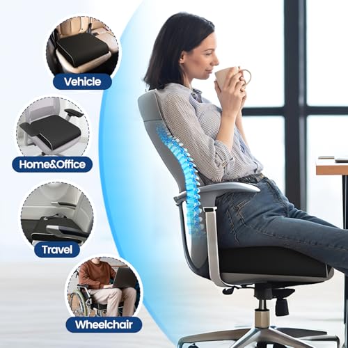 SweetSlubr Seat Cushion for Tailbone Pain Relief, Office Chair Cushion, Memory Foam Large Chair Cushion with Non-Slip Cove...