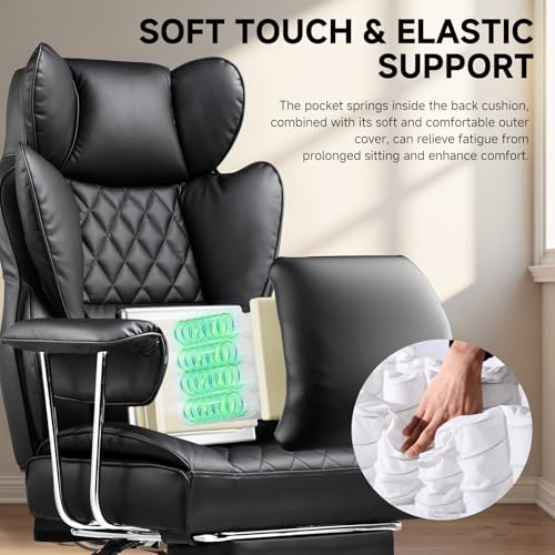 COMHOMA Big and Tall Office Chair, High Back Leather Gaming Chair with Footrest, Executive Ergonomic Office Chair with Poc...