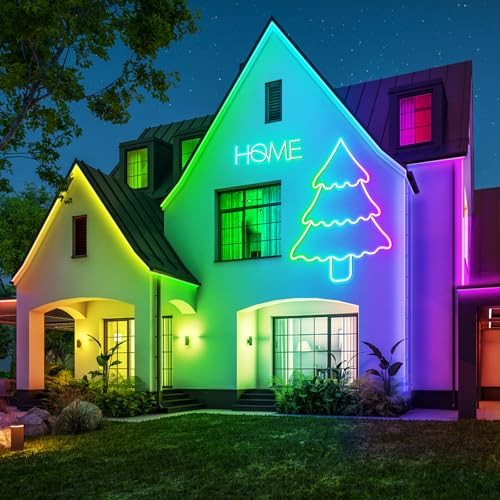 100Ft Neon Rope Lights,Flexible Led Rope Lights Control with App/Remote,Multiple Modes Rope Lights,IP65 Outdoor RGB Led Ne...