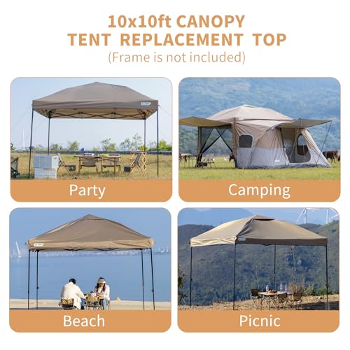 MOQI 10x10 Canopy Replacement Top Cover with 2 Air Vents, Silver Coated Waterproof 150D Oxford Fabric Pop Up Tent for Stra...
