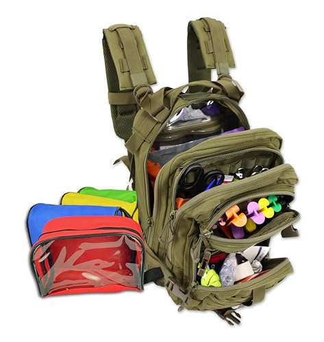 Lightning X Stocked EMS/EMT Trauma & Bleeding First Aid Responder Medical Backpack + Kit + Pouches - OD Green