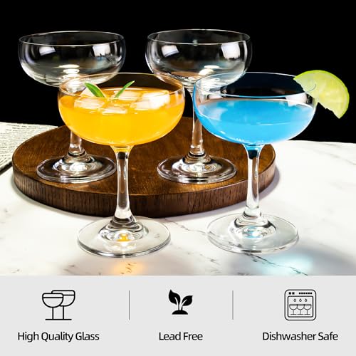 HAKEEMI Champagne Glasses Set of 12-7oz Elegant Coupe Glasses, Crystal Cocktail Glasses for Martini, Champagne, Desserts, ...