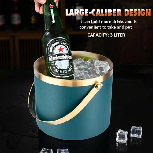Ice Bucket, 3L Double-Wall Stainless Steel Insulated Ice Bucket With Lid and Ice-Tong, Ice-Buckets for Parties Home Bar, C...