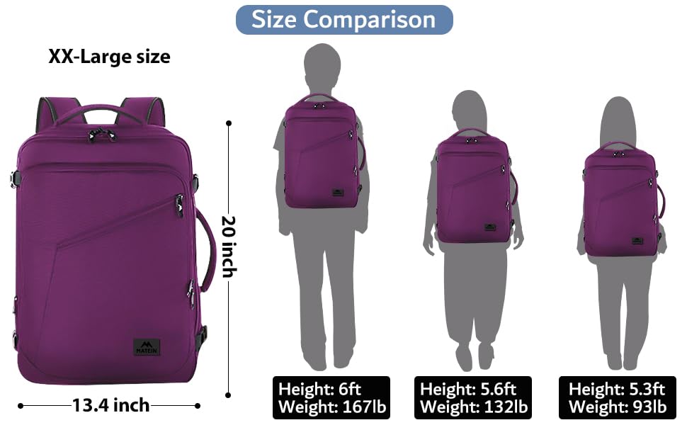 MATEIN Large Purple Travel Backpack, Water Resistant Airplane Backpack for Women, Expandable Casual Daypack for Work, Inte...