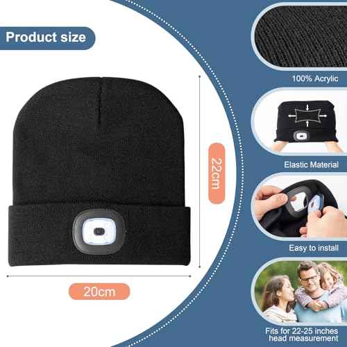 Tutuko Unisex LED Beanie with Light, USB Rechargeable Headlamp Knitted Winter Cap Gifts for Men Women Dad