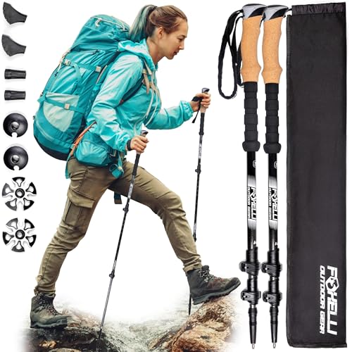 Foxelli Carbon Fiber Trekking Poles – Lightweight Collapsible Hiking Poles with Cork Grips, Quick Flip Locks & All-Terrain...