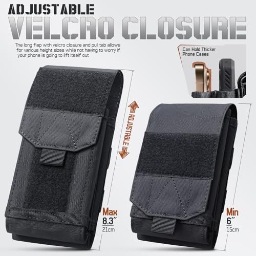 Molle Phone Pouch Tactical Phone Holster Universal Dual Cell Phone Holder Utility EDC Pouch with US Flag Patch