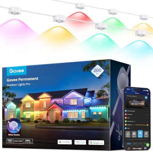 Govee Permanent Outdoor Lights Pro, 200ft with 120 RGBIC LED Lights for Daily and Accent Lighting, 75 Scene Modes for Outd...