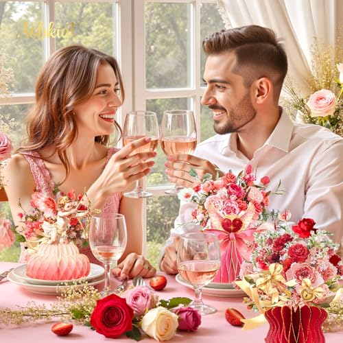 Aobkiat Valentines Day Red Party Decorations Centerpieces,Large Vase-Shaped Honeycomb Paper Decoration with Glitter Edge f...