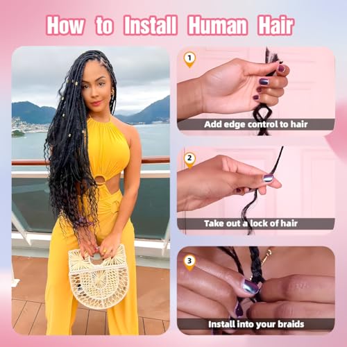 Human Braiding Hair, 3 Bundle 150g 20 Inch Boho Braids Human Hair 10A Deep Wave Bulk Brazilian Virgin No Weft Wavy Hair Extensions for Boho Bohemian Micro Braid Bulk for Braiding Natural Black