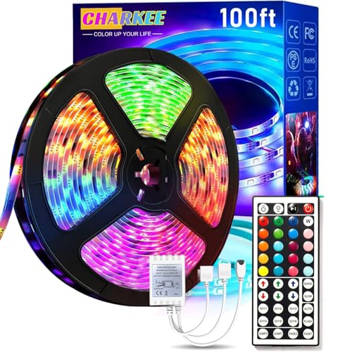 CHARKEE LED Lights for Bedroom 100 ft, Color Changing LED Strip Lights with 44-Key Remote, 24 Volt RGB SMD2835 Tape Lights...